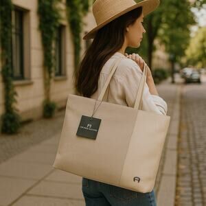 Etienne Aigner Canvas & Leather Tote Bag – Elegant Neutral Tones